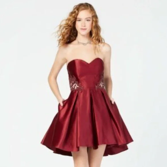 roundtree and yorke gold label fitted dress shirts Red Fit And Flare Dress Strapless Corset Waist main image 0